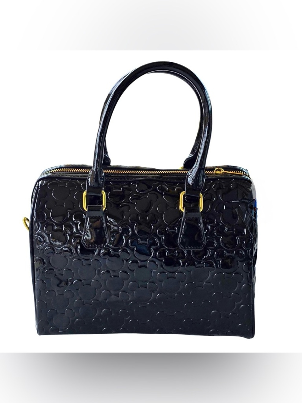 Disney Bag Purse Tote Mickey Embossed Lucid Satchel Bag Black